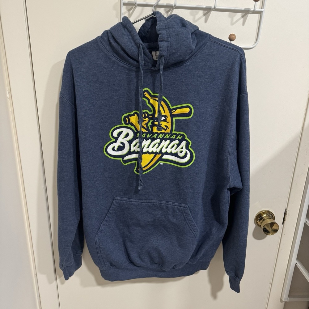Savannah Bananas Hoodie Men Large Blue Pullover Sweatshirt Tultex Tag